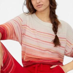 Anthropologie orange striped multi color 100% cashmere sweater top Medium